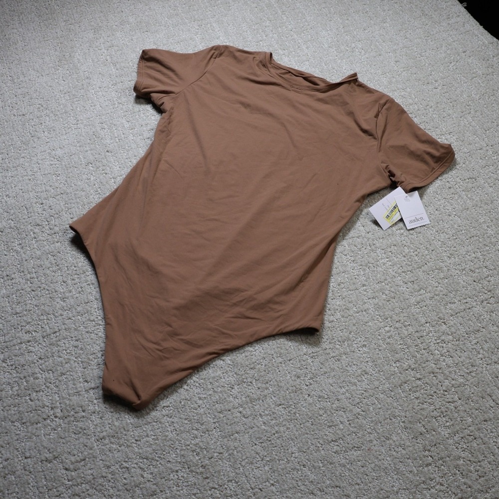 Auden Womens Short Sleeve Bodysuit Brown Crew Neck XL SS-035
